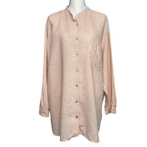 Rafaella Baby Pink 100% Linen Button Up Long Sleeve Top Front Pocket Size XL